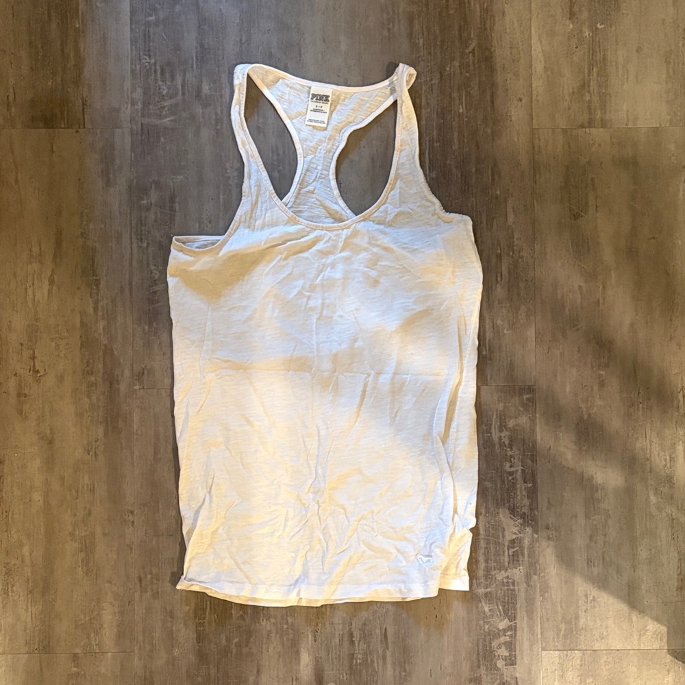 PINK White Racerback Tank Top